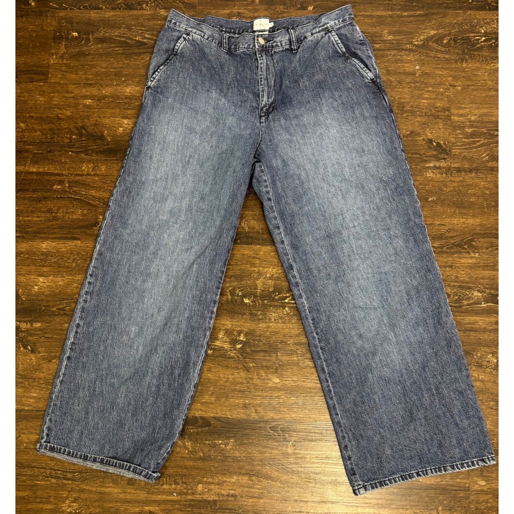 Calvin Klein Jeans Wide Leg Pants Womens 14 Blue Excellent Vintage 90s CKJ Denim